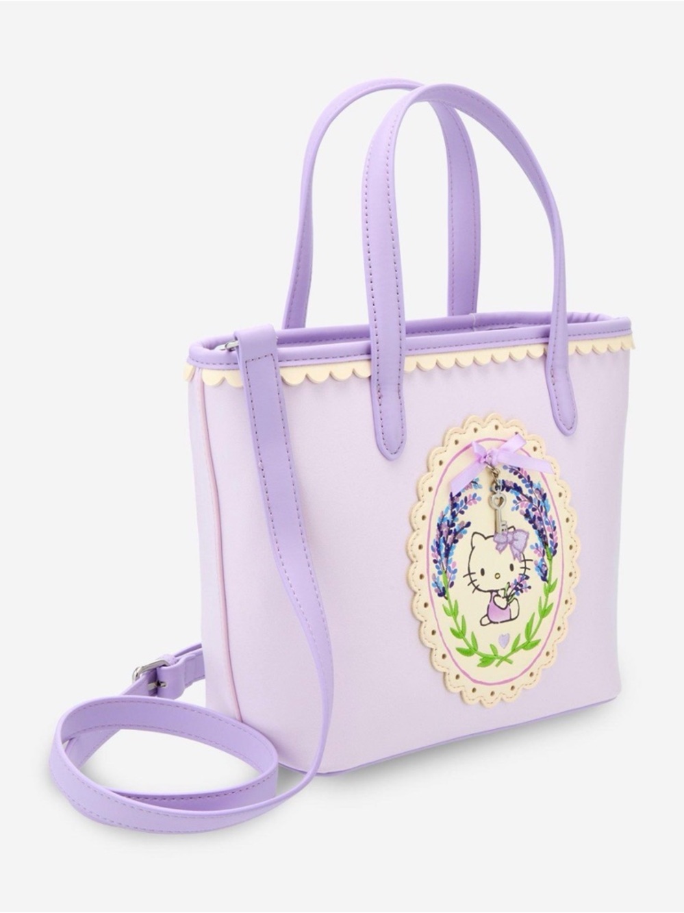 New Sanrio Hello Kitty Lavender Tote with Floral Medallion - Picture 2 of 5